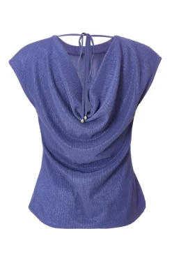 Quiz Indigo Crinkle Cowl Back Top Hot