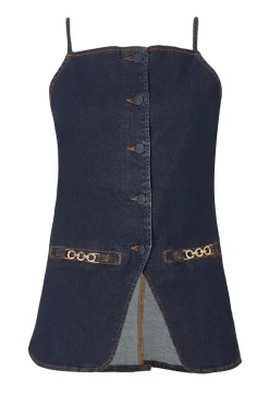 Quiz Indigo Denim Buckle Waistcoat Sale