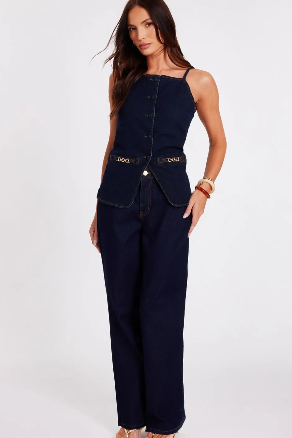Quiz Indigo Denim Buckle Waistcoat Sale
