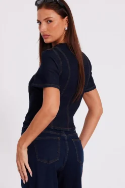 Quiz Indigo Denim Button Front Top Hot