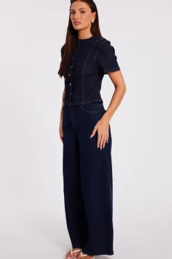 Quiz Indigo Denim Button Front Top Hot