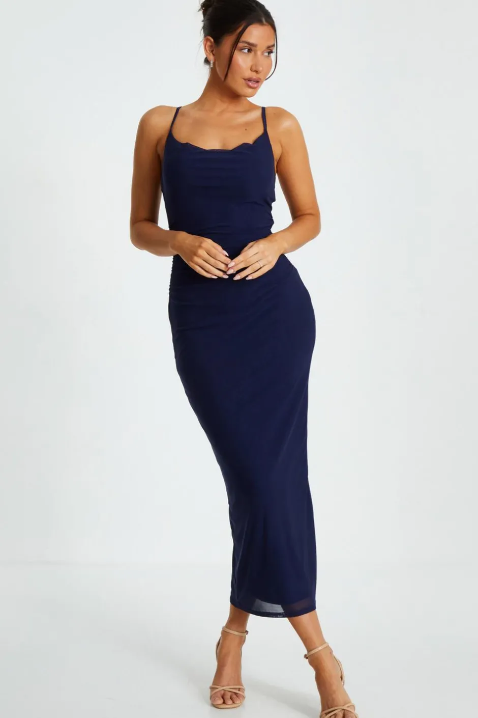Quiz Indigo Mesh Ruched Midaxi Dress Online
