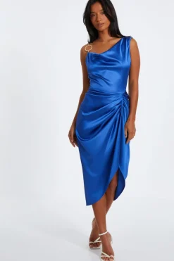 Quiz Satin Ruched Midi Dress Indigo Sale