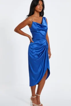 Quiz Satin Ruched Midi Dress Indigo Sale