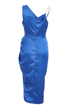 Quiz Satin Ruched Midi Dress Indigo Sale