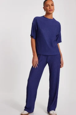Quiz Textured Palazzo Trousers Indigo Online