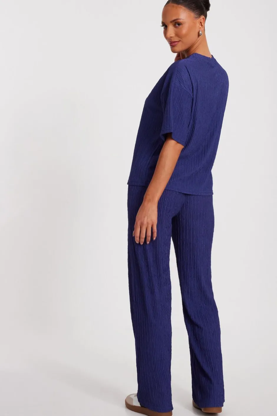 Quiz Textured Palazzo Trousers Indigo Online