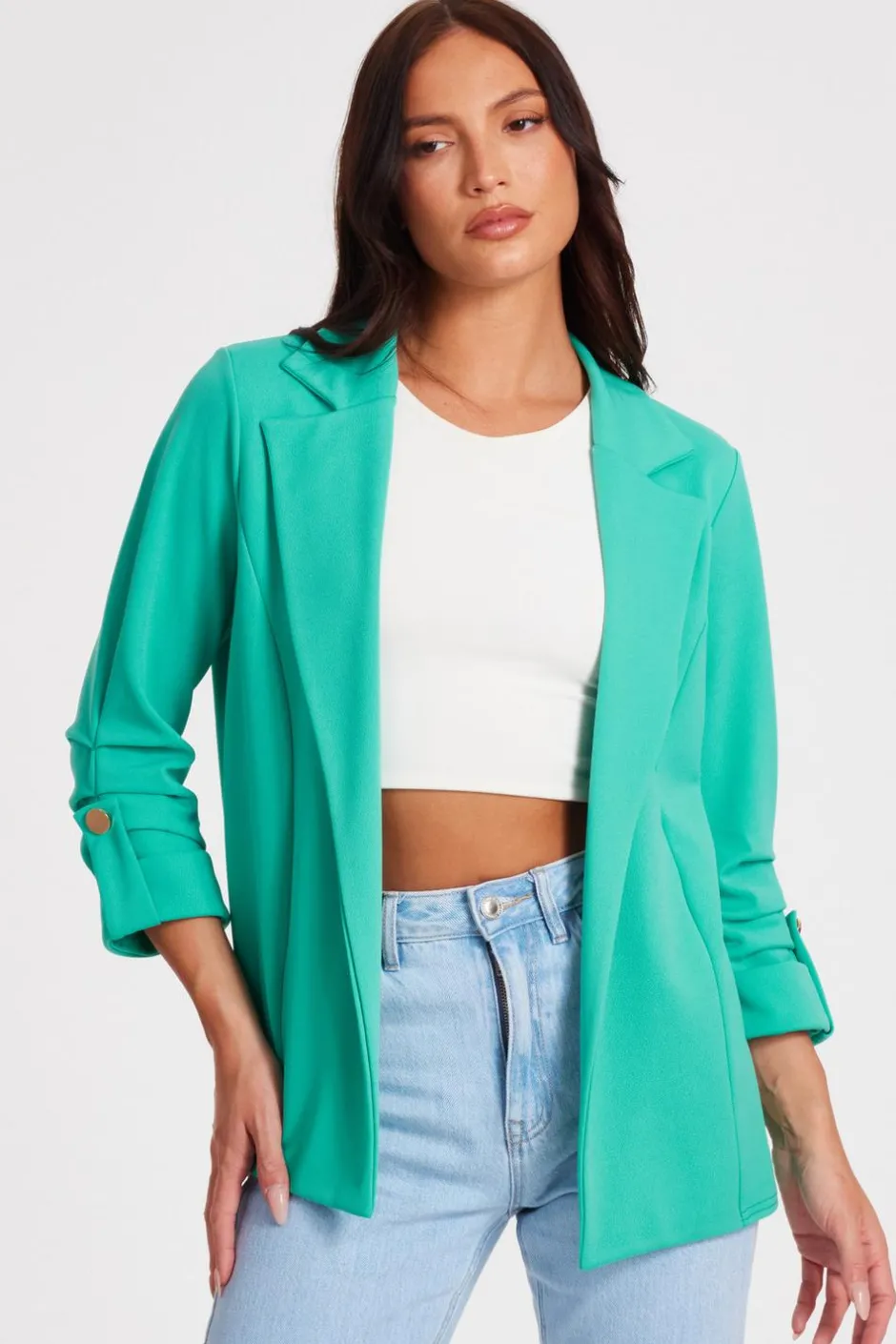 Quiz Ruched Sleeve Blazer Jade