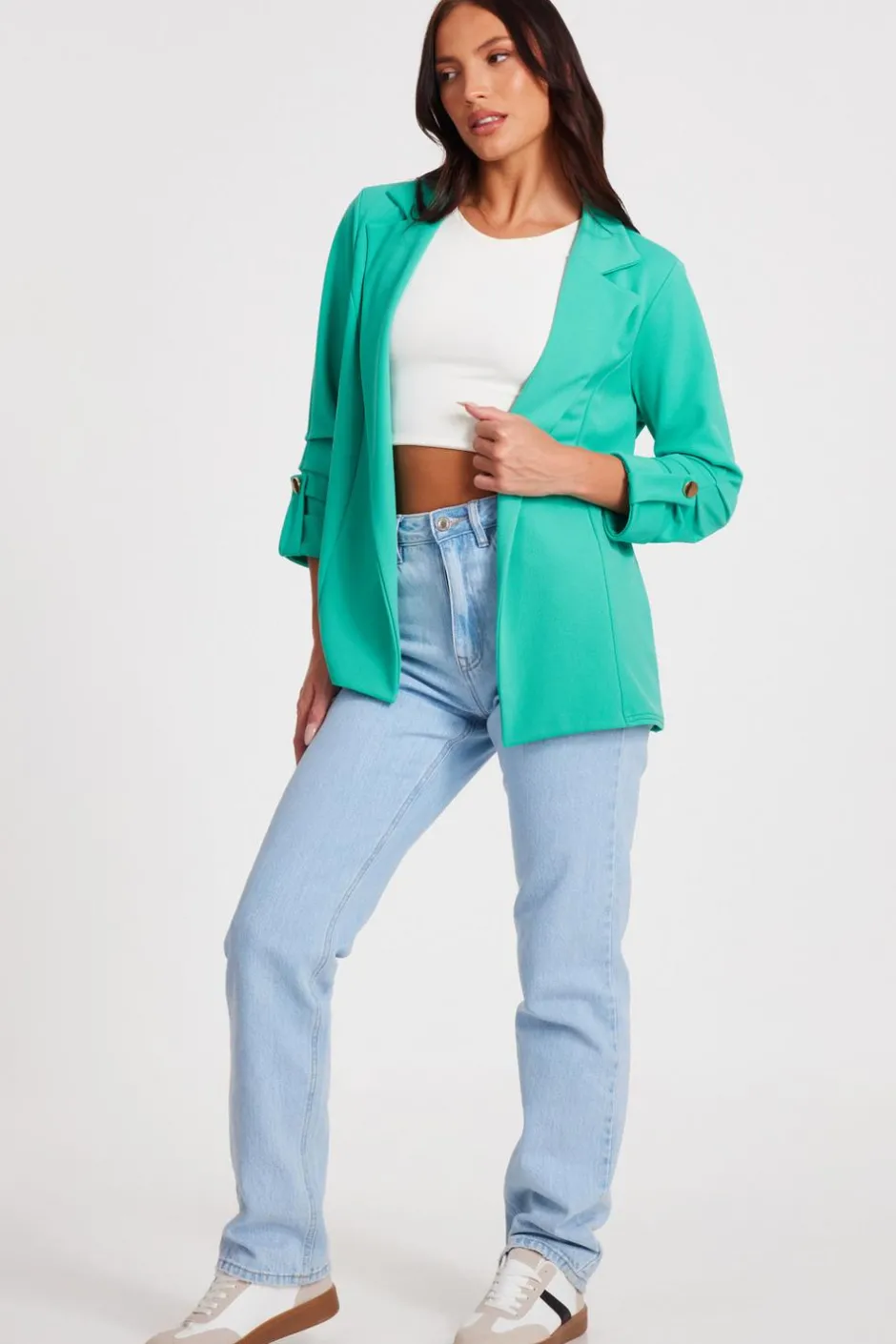 Quiz Ruched Sleeve Blazer Jade