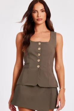 Quiz Khaki Asymmetric Wrap Skort Sale