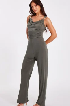 Quiz Khaki Buckle Detail Jumpsuit Sale