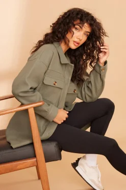 Quiz Khaki Button Front Shacket Clearance