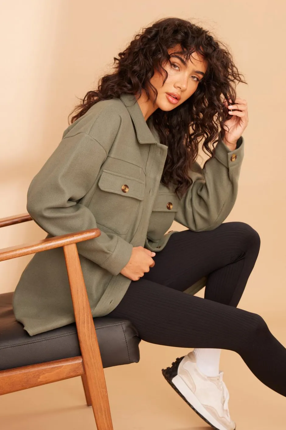 Quiz Khaki Button Front Shacket Clearance