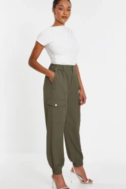 Quiz Khaki Cargo Cuff Trousers Sale