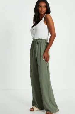 Quiz Khaki Contrast Ribbed Palazzo Jumpsuit Discount