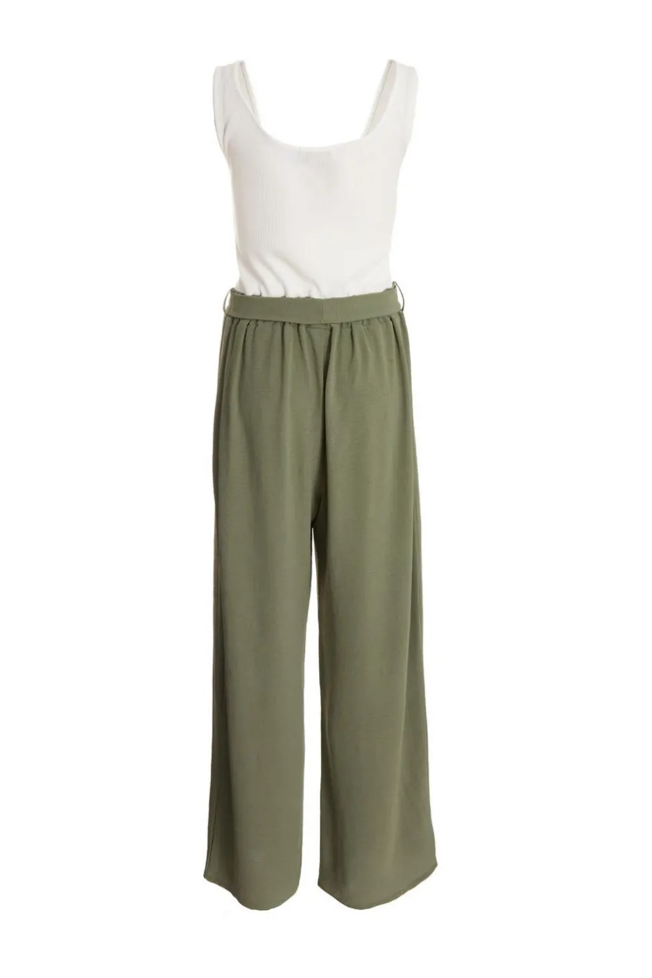 Quiz Khaki Contrast Ribbed Palazzo Jumpsuit Discount