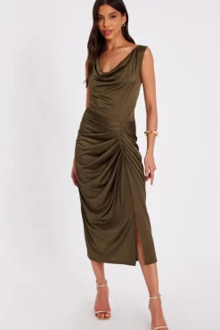 Quiz Cowl Neck Midi Dress Khaki Online