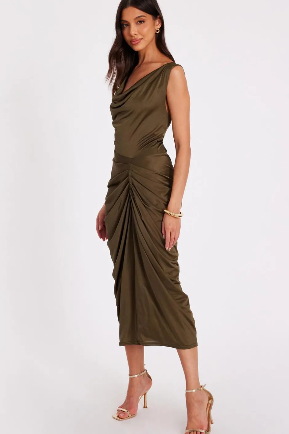 Quiz Cowl Neck Midi Dress Khaki Online