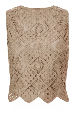 Quiz Crochet Tank Top Khaki Discount