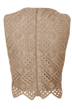 Quiz Crochet Tank Top Khaki Discount