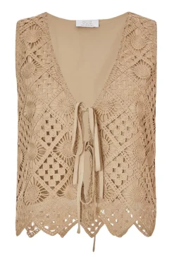 Quiz Crochet Waistcoat Khaki