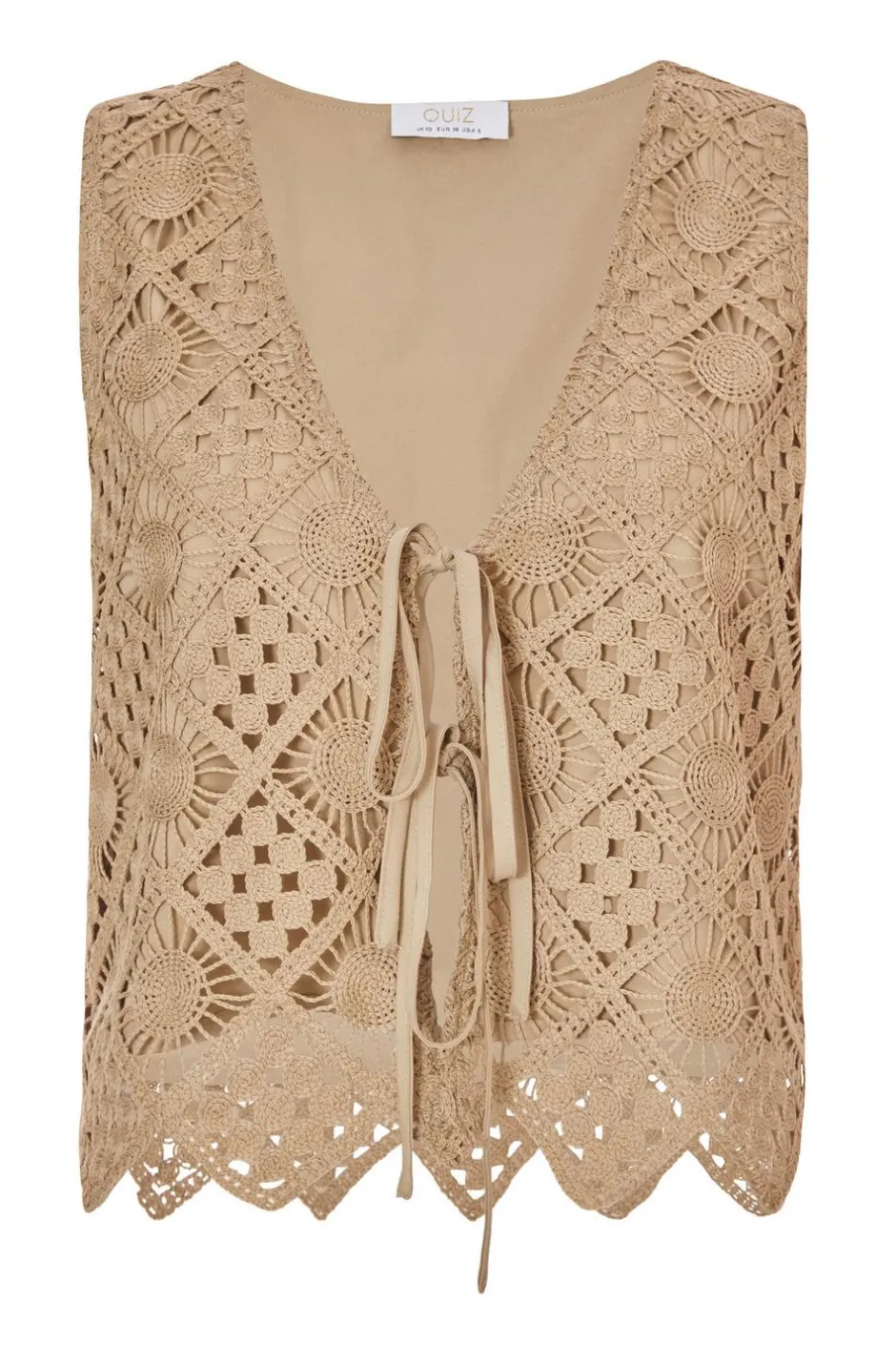 Quiz Crochet Waistcoat Khaki