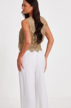 Quiz Crochet Waistcoat Khaki