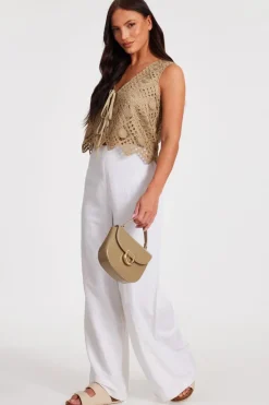 Quiz Crochet Waistcoat Khaki