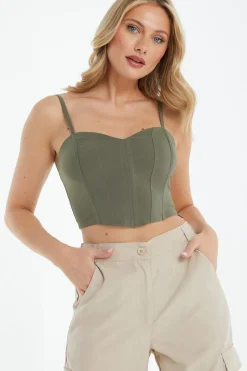 Quiz Khaki Cropped Corset Top Best