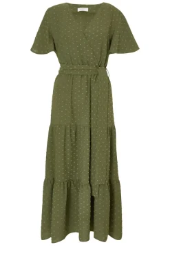 Quiz Dobby Tie Waist Midi Dress Khaki Sale