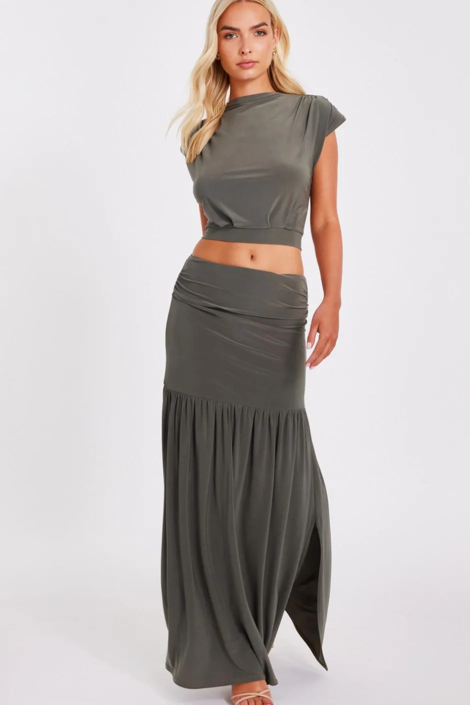 Quiz Khaki Drop Waist Midaxi Skirt Best