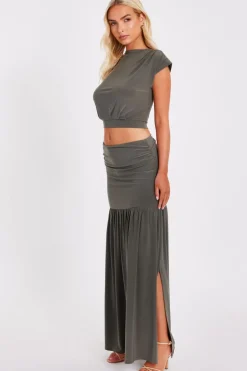 Quiz Khaki Drop Waist Midaxi Skirt Best