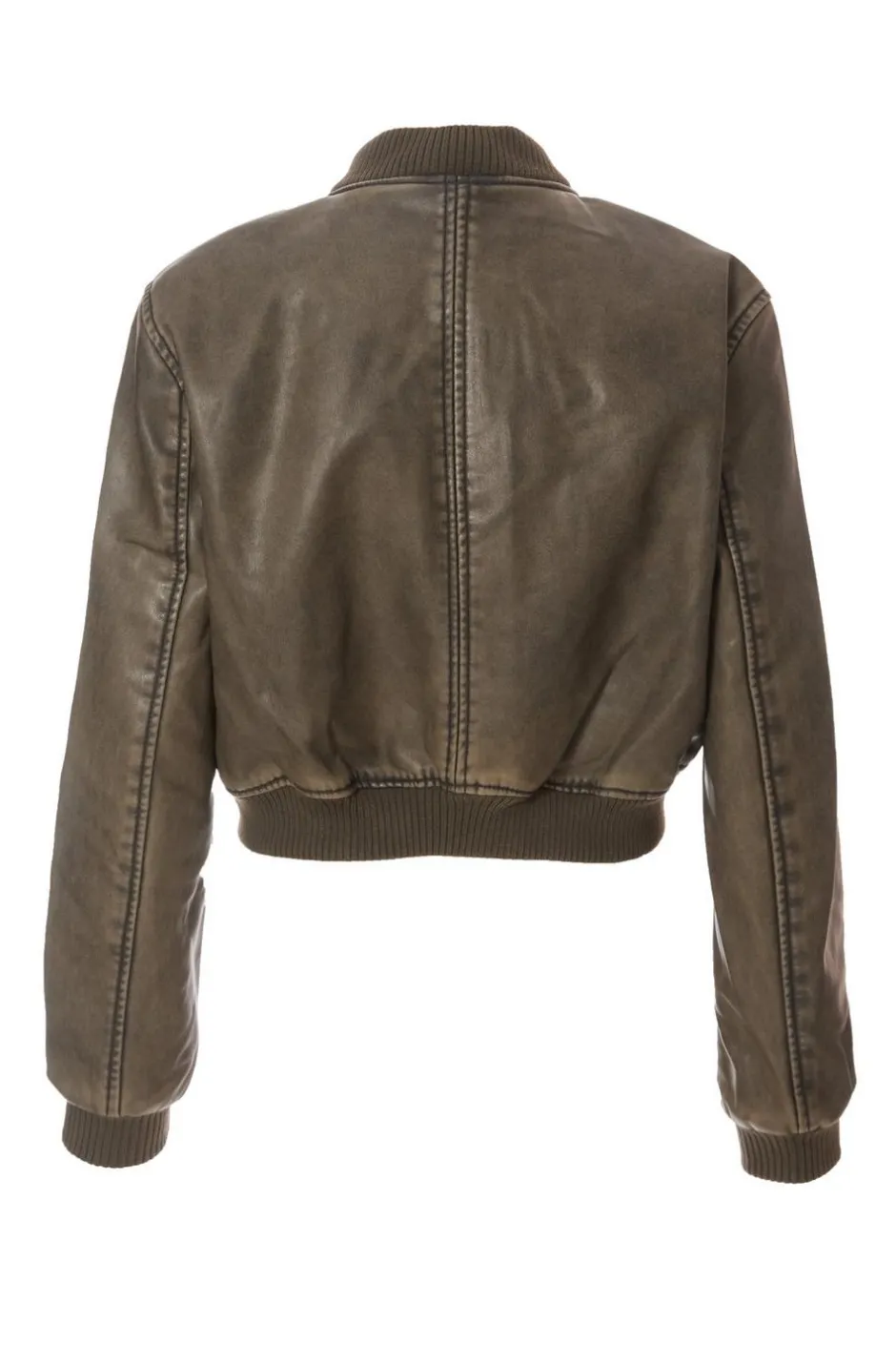 Quiz Khaki Faux Leather Bomber Jacket Online