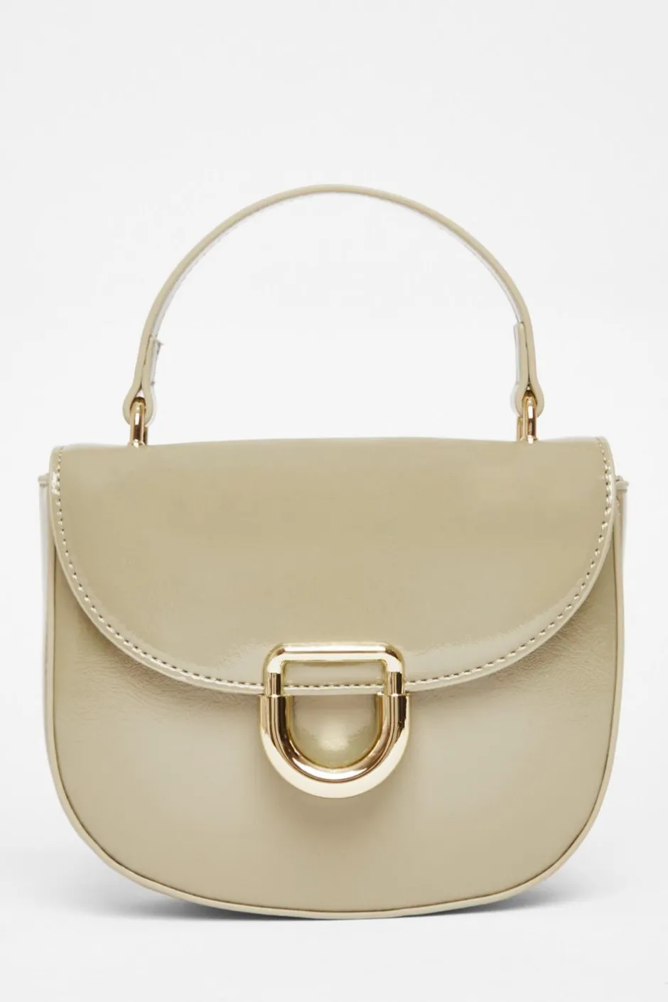 Quiz Faux Leather Top Handle Bag Khaki Online