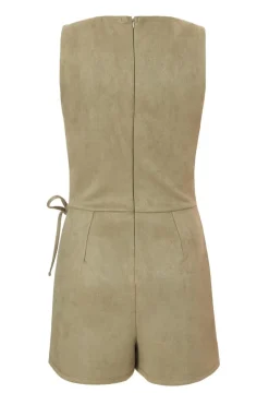 Quiz Faux Suede Playsuit Khaki Hot
