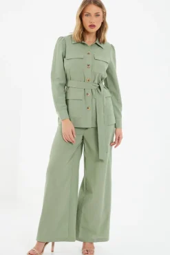 Quiz Khaki Linen Utility Jacket Best