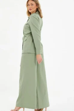 Quiz Khaki Linen Wide Leg Trousers Online