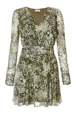 Quiz Khaki Mesh Animal Print Mini Dress Online