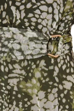 Quiz Khaki Mesh Animal Print Mini Dress Online