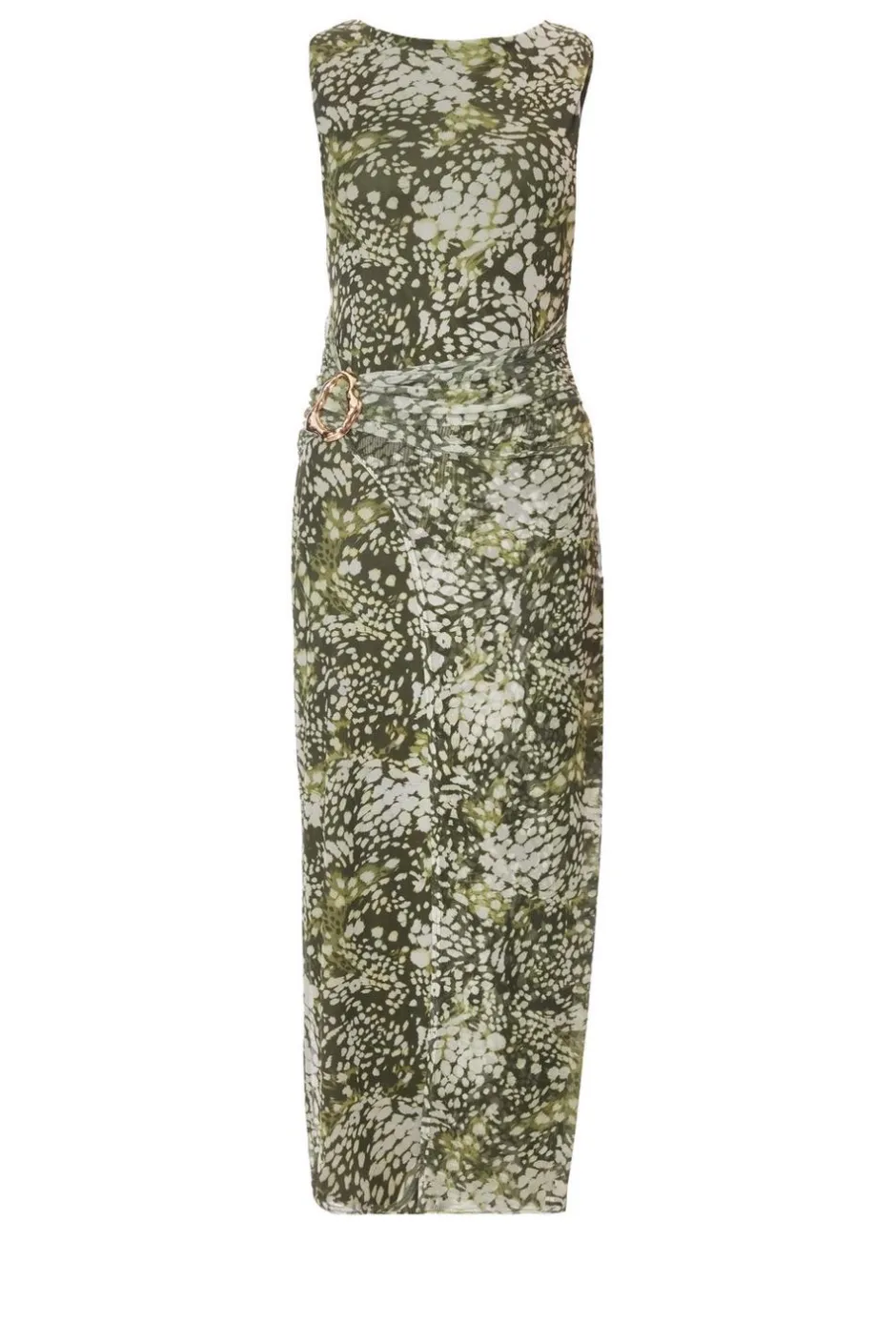 Quiz Khaki Mesh Animal Print Midaxi Dress Online