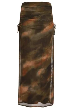 Quiz Khaki Mesh Ruched Midaxi Skirt Sale
