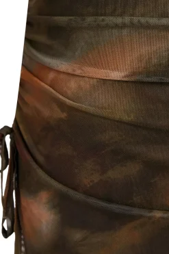 Quiz Khaki Mesh Ruched Midaxi Skirt Sale