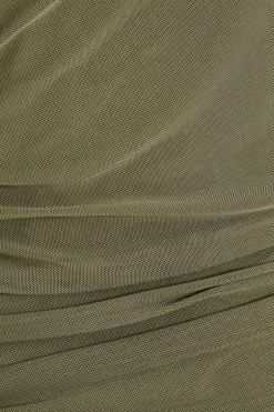 Quiz Khaki Mesh Twist Bardot Midaxi Dress New