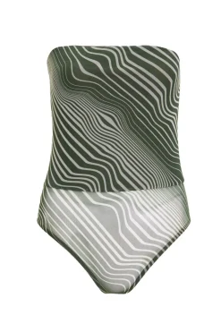 Quiz Khaki Mesh Wave Strapless Bodysuit Clearance