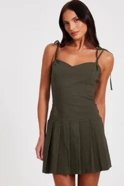 Quiz Khaki Pleated Mini Dress Clearance