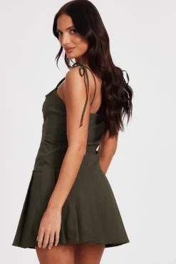 Quiz Khaki Pleated Mini Dress Clearance