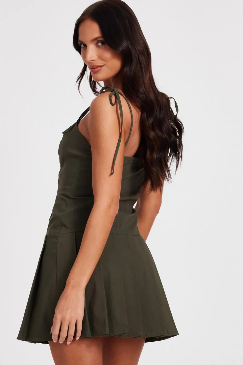 Quiz Khaki Pleated Mini Dress Clearance