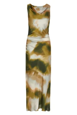 Quiz Khaki Printed Satin Midaxi Dress Sale