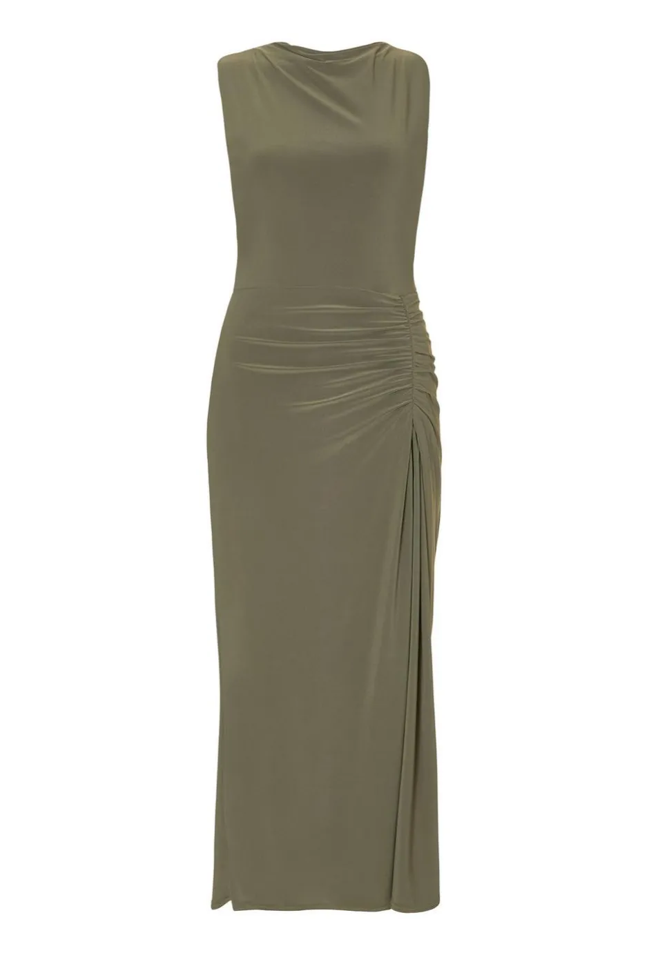 Quiz Ruched Bodycon Midaxi Dress Khaki Discount
