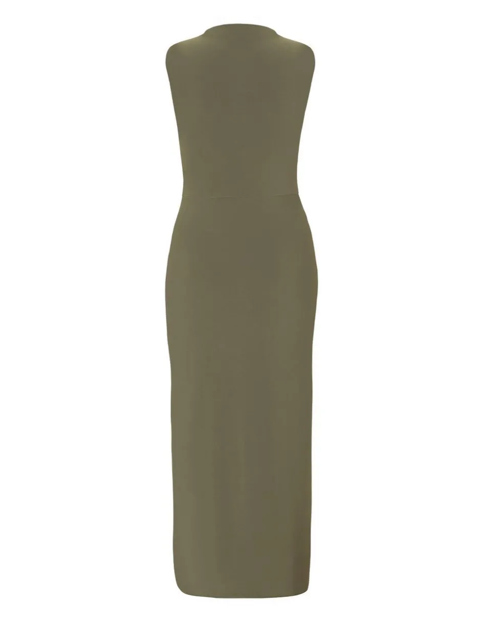 Quiz Ruched Bodycon Midaxi Dress Khaki Discount